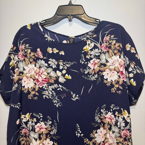 SHEIN navy blue floral print short sleeve shirt dress Size 1XL - Picture 2 of 6
